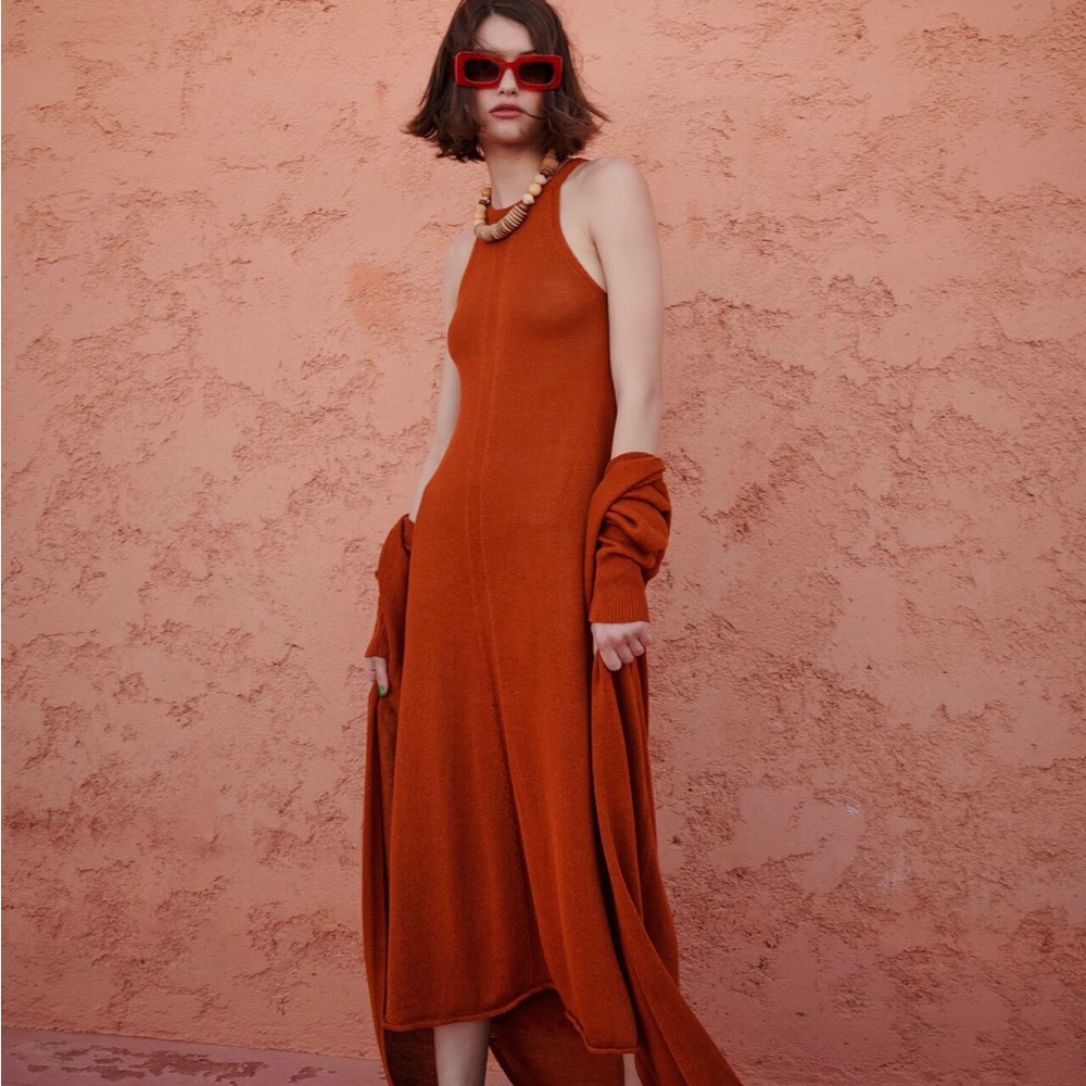 ZARA LONG KNIT JACKET - RUSSET - BROWN ORANGE